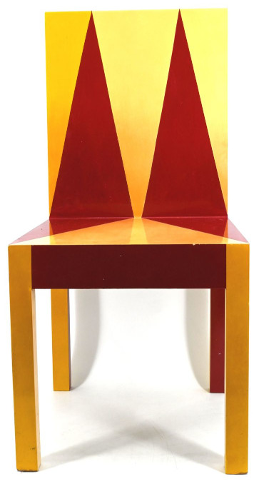 Yellow chair with red geometric decoration