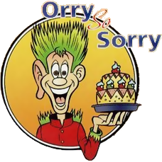 Drawing showing Orry with one big ear, holding a cake in his hand