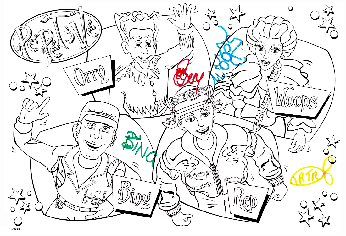 A coloring plate with signatures of the characters.