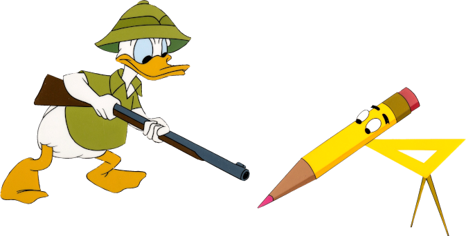 Donald and a pencil bird, from the movie