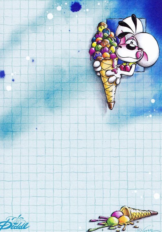 Diddl sheet showing Diddl holding a comically large ice cream cone
