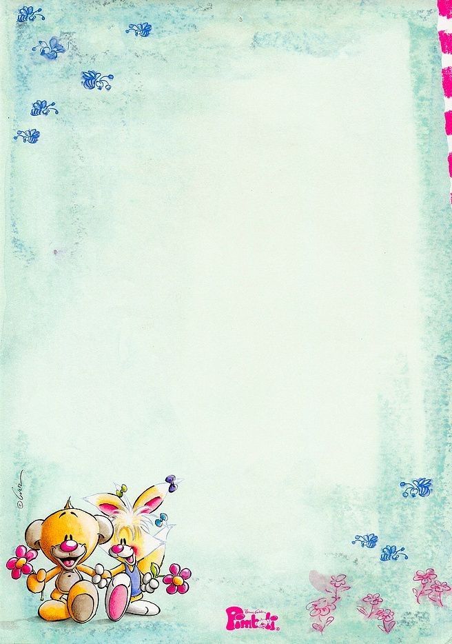 Diddl sheet showing Pimboli and Mimihopps, teddy bear and bunny respectively, holding hands