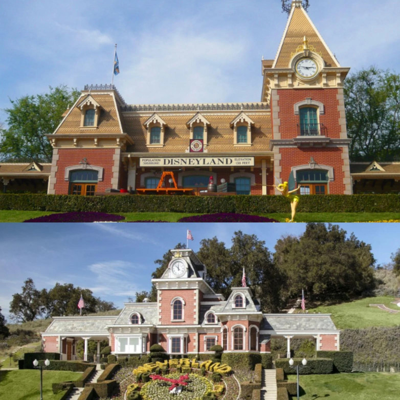 A comparison of the Main Street and Neverland railway stations.