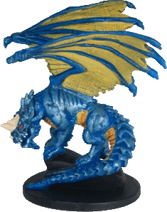 A blue dragon sitting on a rock.