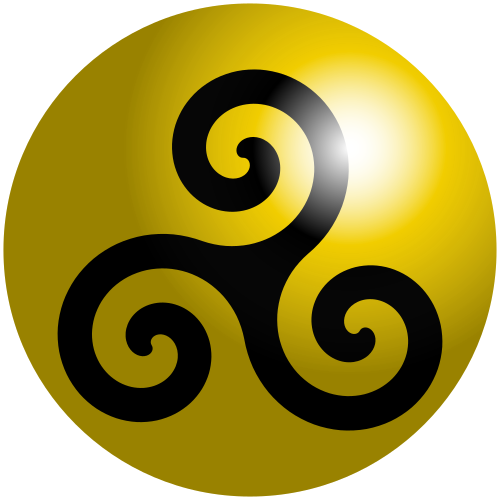 A yellow orb with a triskelion in the middle