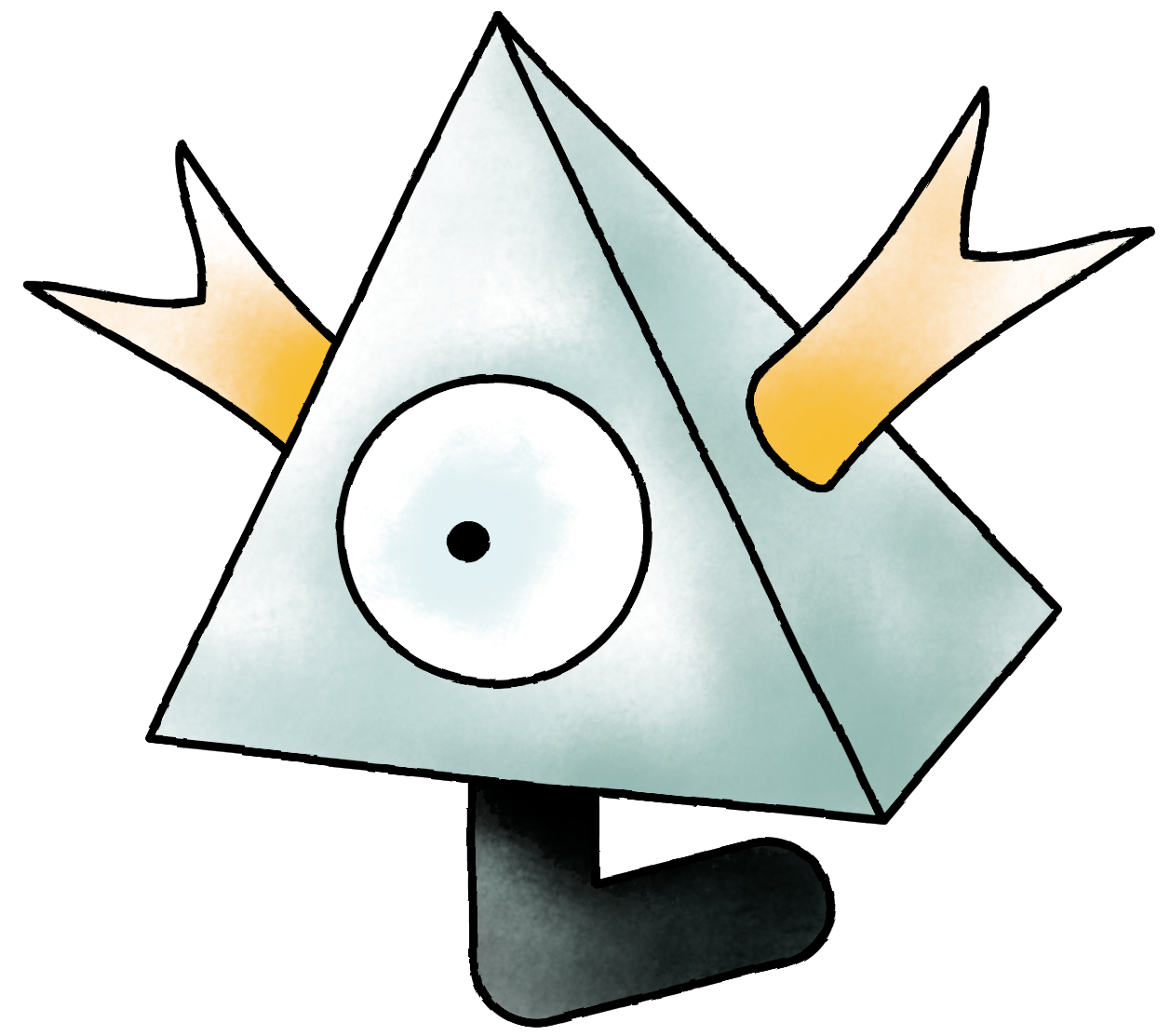 A metallic pyramid with a big eye