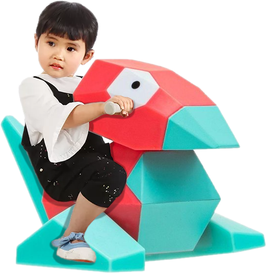 A kid on a Porygon rocking horse